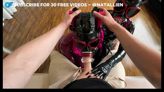 Two Rubber Dolls in Masks Service Huge Cock, Taking Turns